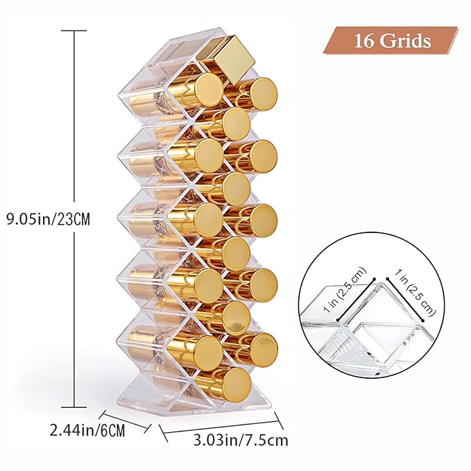 Lipstick Holder Organizer 32 Spaces Acrylic Stackable Fish Shape Lipstick Tower, Lip Gloss Storage Stand for 32 Lip Slots, Perfect for Lipgloss Makeup Vanity Display, Clear (2 Pack)