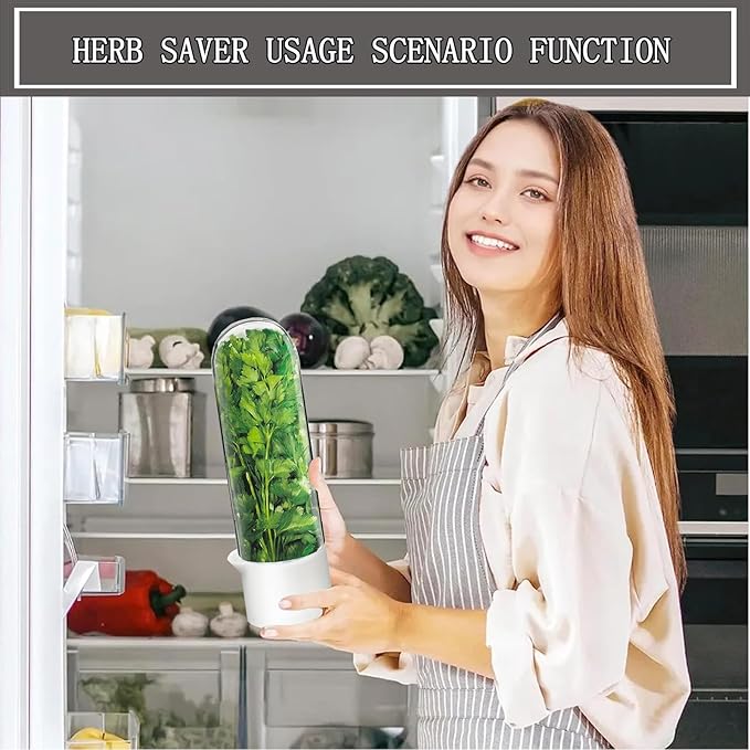 Herb Saver for Refrigerator, Fresh Herbs Lettuce Keeper for Refrigerator, Cilantro Container for Fridge Fres Parsley Mint Leaves Fresh Herb Keeper, Refrigerato Storage for Fresh for 2-3 Weeks