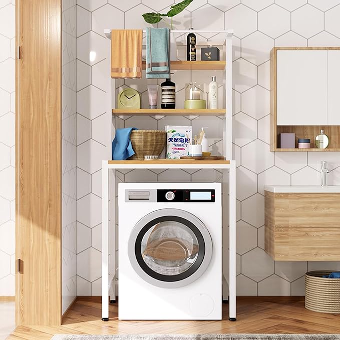 Gdrasuya10 Over The Washer and Dryer Storage Shelves for Laundry Organization, 3 Tier Washing Machine Storage Utility Rack Freestanding Laundry Storage Shelf Organizer Space Save (White)