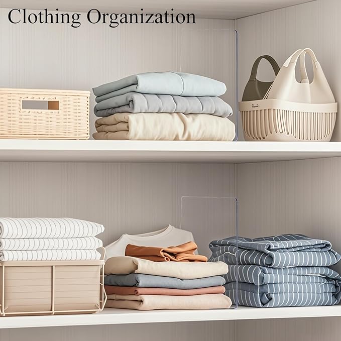 Acrylic Shelf Dividers for Closet Organization: 10" Tall Clear Closet Dividers for Shelves - Free-Standing Shelf Separators for Clothes Sweater Purse