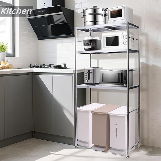 susunnus Stainless Steel Shelf,Kitchen Storage Shelves,Microwave and Mini Fridge Shelf,Laundry Machine Rack,Adjustable Height,Open Lower Tier,Laundry Room, Repository (3tier(31.5 * 15.7 * 66.1in))