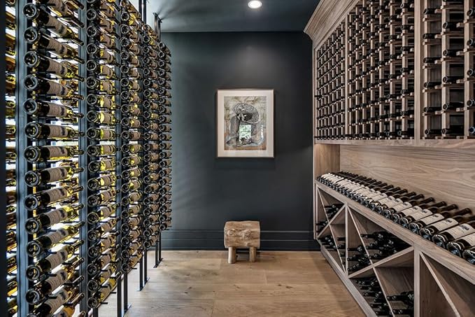 Ultra Wine Racks Floor-to-Ceiling Mount Display (2 Side, Double Deep, Black, Holds 84 Wine Bottles) - Modern Metal Wine Storage for Wine Cellars, Home Bars, Kitchens, & Dining Rooms