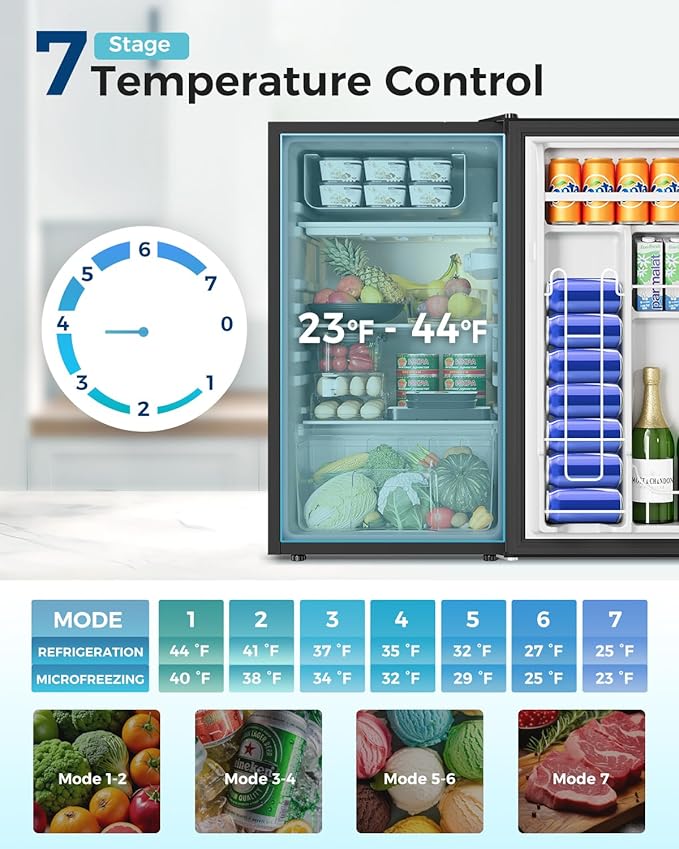 Mini Fridge with Freezer - 3.2 Cu.Ft Single Door Mini Refrigerator with Adjustable Thermostat, Small Fridge for Bedroom, Apartment, Dorm - Black