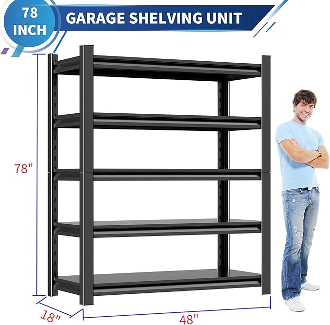 78" H 47.2" Wide Garage Shelving,Thickened Heavy Duty Metal Shelving Adjustable Shelves,Garage Storage Shelves,Rack Industrial Tool Shelf for Basement Metro