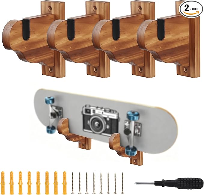 Skateboard Wall Mount, Wooden Horizontal Skateboard Rack Wall Hanger Display and Storage
