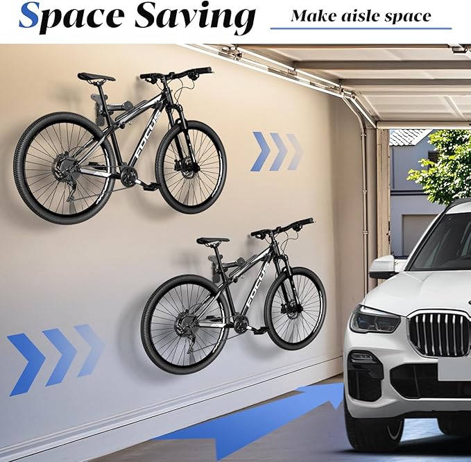 Goovilla Bike Wall Mount Hanger Adjustable - Space Saving Horizontal Bicycle Rack for Mountain/Road/Hybrid Bikes | Secure Home Garage Storage with Easy Installation | 1-Pack Cycling Holder Hook,Black