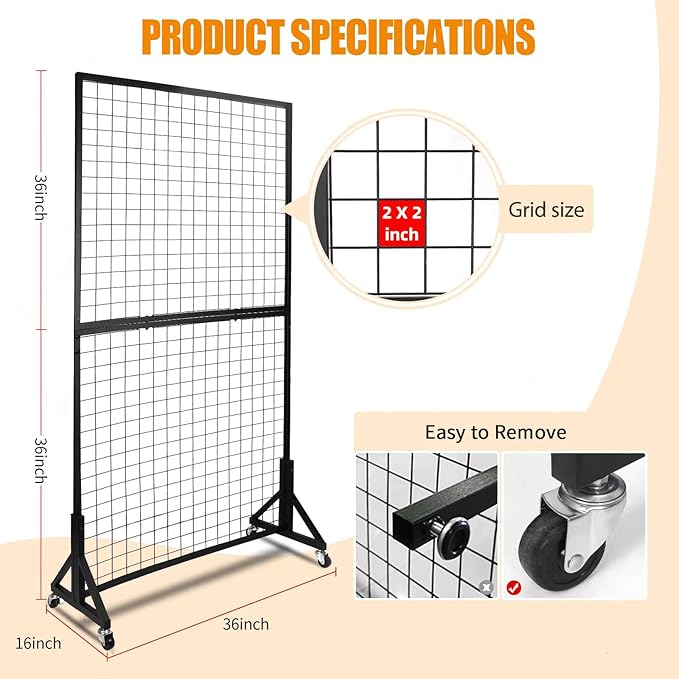 2 Packs 3'x 6' Two-Double Gridwall Panel Display Racks with Sturdy T-Base, Black Grid Wall Panels Display Stand, Display Rack Craft Show, Art Display Stand