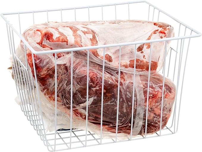 Freezer Basket Organizer, Refrigerator Metal Wire Storage Divider, Household Container Bins with Handles for Kitchen, Pantry, Cabinet, Closets - Pearl White (6, 11in x 10in x 5.5in)