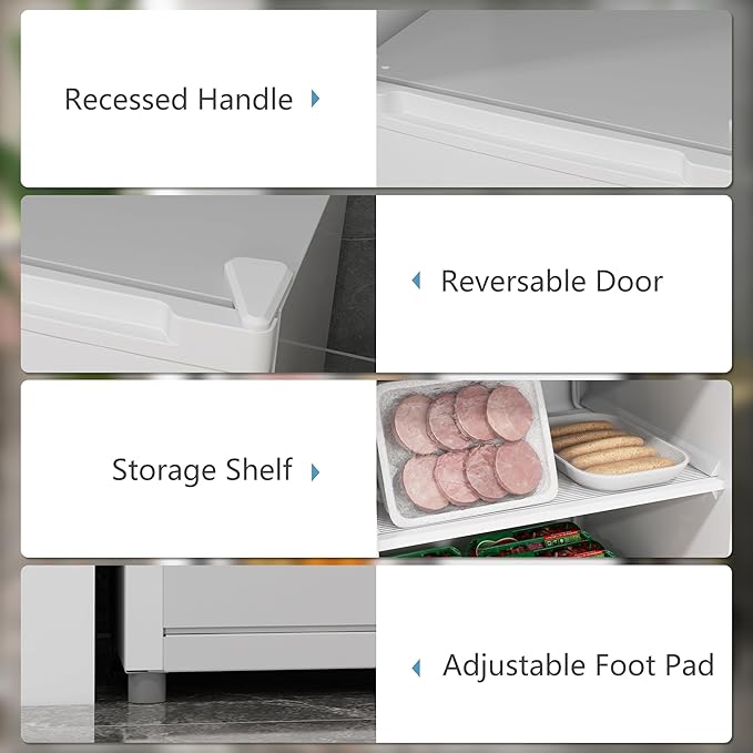 HOMCOM Mini Freezer Countertop, 3 Cu.Ft Compact Upright Freezer with Removable Shelves, Reversible Door for Home, Dorm, Apartment and Office, White