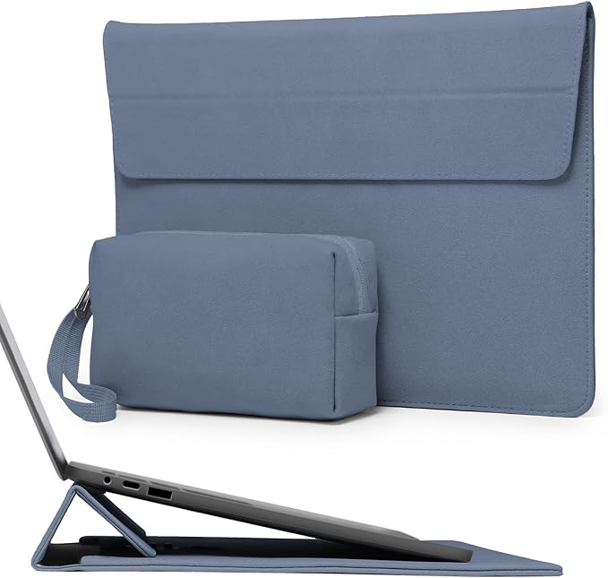 HYZUO 13.3-14 Inch Laptop Sleeve Case Bag with Adjustable Stand for MacBook Pro 14 M5/M4/M3/M2/M1 Pro/Max 2026-2021, MacBook Air/Pro 13.3, 13.8-13.5 Surface Laptop, with Pouch, Haze Blue
