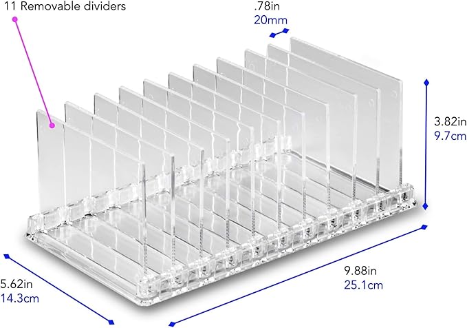 byAlegory Acrylic Makeup Eyeshadow Palette Organizer W/ Removable Dividers | 10 Space Vanity Desk Storage Fits All Palette Sizes - Clear