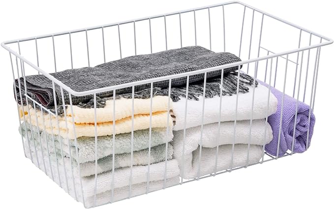 16inch Farmhouse Freezer Wire Baskets Organizer Storage Bins Large Organizer Baskets with Handles for Storage, Office, Kitchen, Pantry, Cabinet, Closets - Set of 6 (White 6)