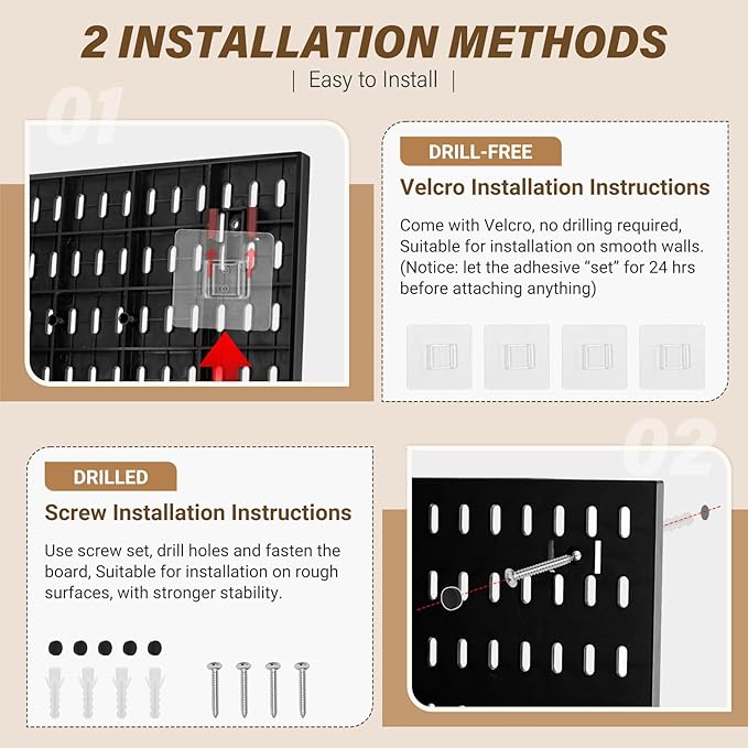 AKTOP Peg Board Wall Organizer 4-Pack – 12"x12" Black Pegboard Combination Kit with 13 Accessories for Wall, Plastic Peg Board Panels for Home, Office, Garage Tool Storage & Craft Room