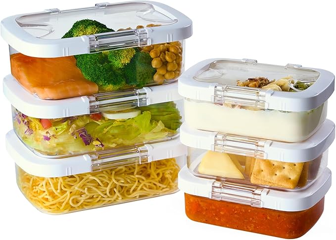 Felli Duo Loc Tritan Containers for Reheating Microwave Safe Box, Airtight Food Storage for Fridge Freezer, On The Go Lunch Container for Adults for Weekly Meal Plan Picnic Travel (6pk)