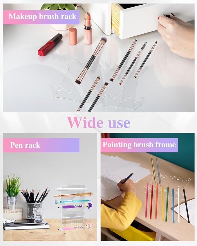 2 Pcs Acrylic Makeup Brush Holder, 16 Tier Unique Clear Paint Brush Drying Rack Hair Brush Holder for Women, Acrylic Pen Holder Display Stand for Home School Office or Store Use