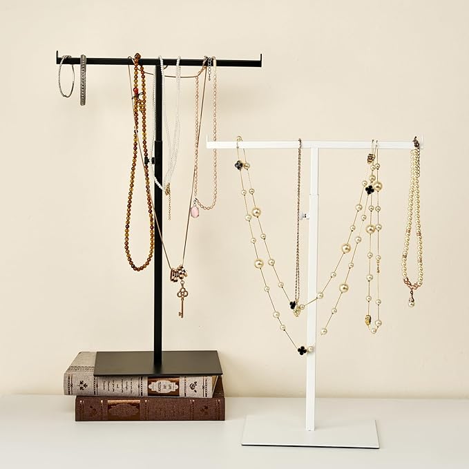 Purse Display Stand, Black 2PCS Jewelry Tower Stainless Steel Handbag Stand Jewelry Stands Tabletop for Necklaces Organizer Stand Adjustable Height Home Store Boutique