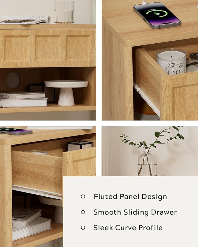 Farmhouse Floating nightstands Set of 2, Small Wall Mounted Storage Cabinet with Open Shelf, Wood Bedside End Table for Bedroom, Living Room, Natural Oak
