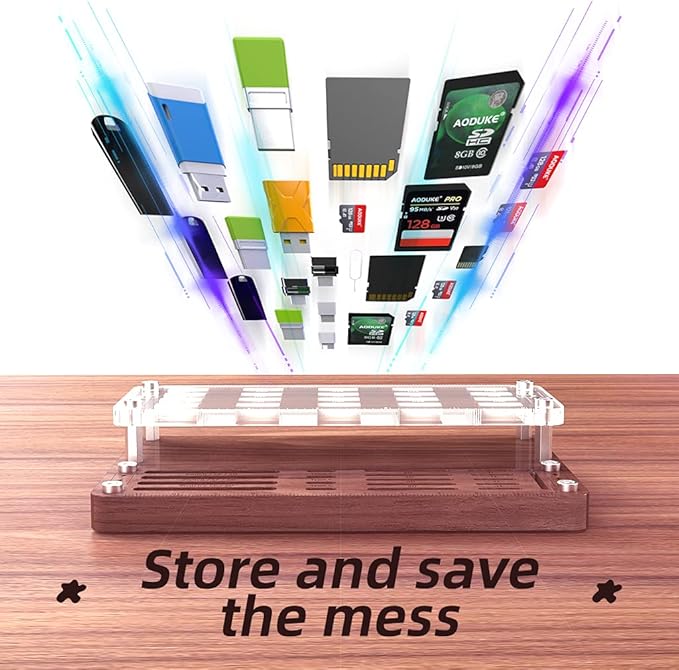 Wooden Memory Card Case for TF, SD, Micro SD Cards and USB Drives - Desk Holder and Carrying Case - AJSNH03MY