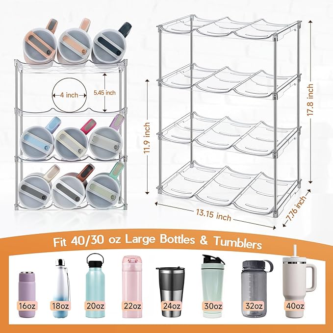 Water Bottle Organizer for Stanley 40 oz Tumbler, Stackable Tumbler Storage, 3 Pack Water Bottle Organizer for Cabinet, Pantry Kitchen Storage & Organization for Stanley Cup - Hold 9 Bottles