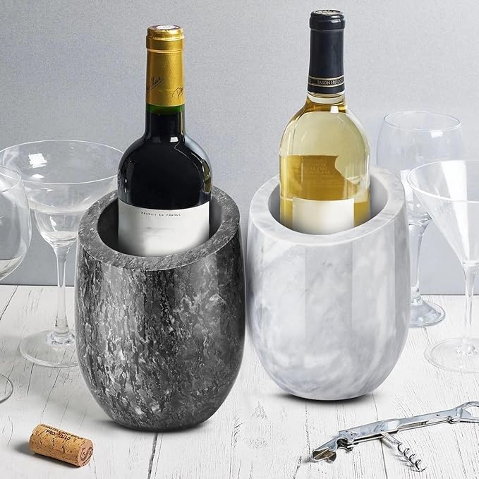 Flexzion Marble Wine Chiller Bucket – Black Wine Cooler & Champagne Bucket for Bar Cart Decor, Kitchen & Parties – Gifts for Men, Women & Enthusiasts – Fits 750ml Bottles
