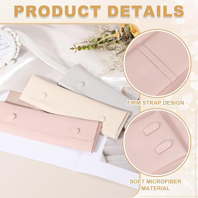 uxcell 6 Pcs Microfiber Necklace Travel Case, Necklace Pouch Storage Bag Microfiber Jewelry Travel Organizer Tangle Free for Women Gift, Pink