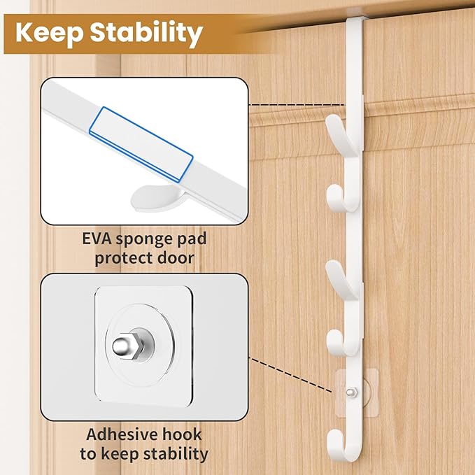 Over The Door Hooks, Metal Door Hooks for Hanging, Over The Door Purse Organizer for Coat Hanger, Back of Shower Door for Hanging Towel Rack Clothes, Hat, Bathroom, Closet (White-3Packs)