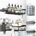 Shower Caddy Adhesive Shower Organizer 7-Pack, Rustproof Stainless Steel Bathroom Shelves, Large Capacity No-Drill Rack Storage Accessories with Soap Dish Toothbrush Holder &24 Hooks Home Decor