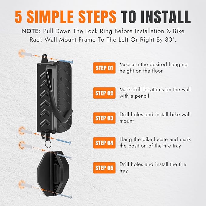 INNO STAGE 1-Pack Swivel Bike Wall Mount Rack, Heavy Duty Bike Rack, Garage Bike Rack & Indoor Bike Rack Solution, Bike Wall Hanger Holds 66 lbs, Space-Saving Vertical Storage for Bicycles