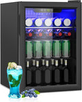 Compact 95 Can/2.6Cu.Ft Mini Fridge For Soda, Beer Or Wine, Portable Small Beverage Refrigerator With Digital Display&Removable Shelves &Reversible Glass Front Door For Office, Dorm, Bar