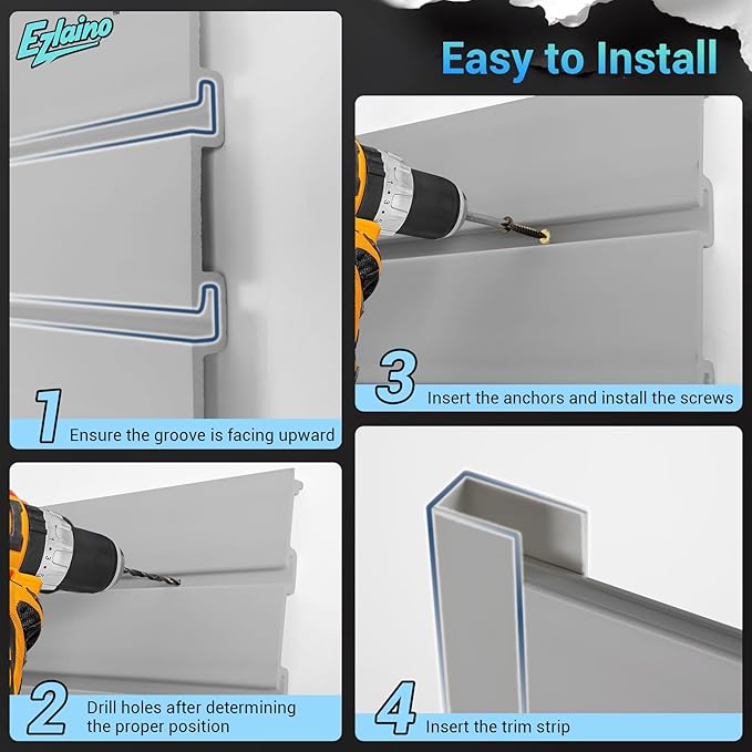 Ezlaino 4x4ft PVC Slat Wall Paneling - Thickened & Durable, Waterproof, Versatile | Fits Most Slatwall Accessories (Not Included) | Ideal for Garage, Home & Store Organization, Gray