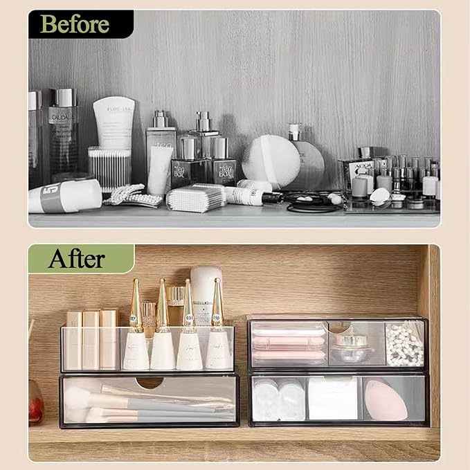 Hair Accessories Organizer for Girls, Clear Acrylic Hair Tie Organizer, or Headband, bows，Cute Small Stackable Storage Drawer Container Caddy Box for Bathroom Vanity Countertop 2PCS
