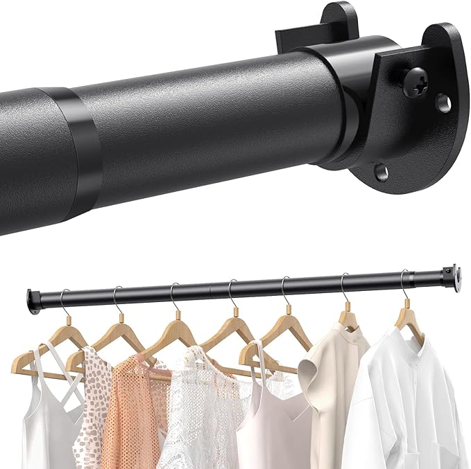 2 PACK Closet Rods for Hanging Clothes, 17 to 84 Inches Stepless Adjustable Metal Closet Rod, 1.3 Inches Heavy Duty Clothes Hanging Rod for Closet Wardrobes Laundry RV, Black