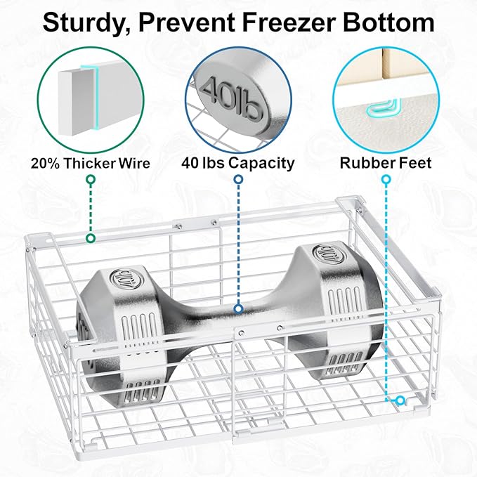 iSPECLE Freezer Organizer Bins - Fit 10 to 20 Cu.FT Deep Freezer, 4 Pack Large Expandable Stackable Chest Freezer Organizer Sort Frozen Food and Easily Get with Handle, Improve Air Circulation, White