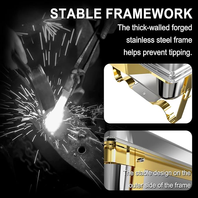 Chafing Dishes for Buffet 2 Pack, 11QT [Large Size and Sturdy] Stainless Steel Food Warmers for Parties Buffet [Elegant Gold and Silver Colors] Catering Supplies Buffet Display