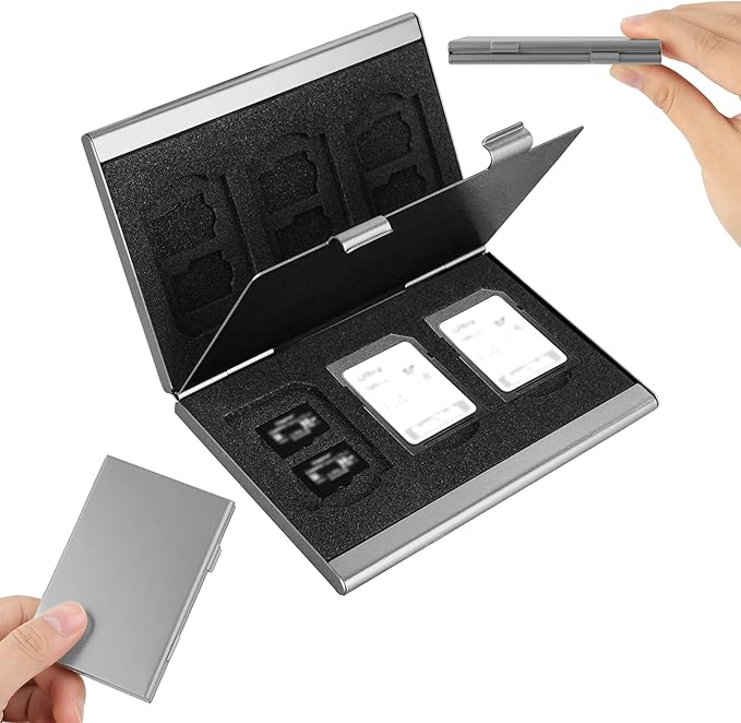 SD Card Holder, SD Card Case, LAVILI CF Memory Card Holder Case Aluminum Alloy Hard Shell, Double-Layer Capacity for 6SD Cards and 12 TF Cards Silver Color