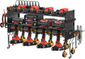 JUNNUJ Large Pegboard Power Tool Organizer with Charging Station, 8 Drills Driver and Tools Battery Holder Wall Mount with 8 Outlet 10 FT Power Strip, Black 3-Layer Shop Garage Storage Utility Rack