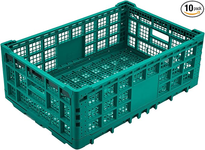 Collapsible Storage Crates, 52 Liter Heavy Duty Foldable Plastic Crates , Storage Baskets and Bins 23.6" L x 15.7" W x 8.6" H Stackable Dairy Milk Crates for Office, Home, Toy Storage
