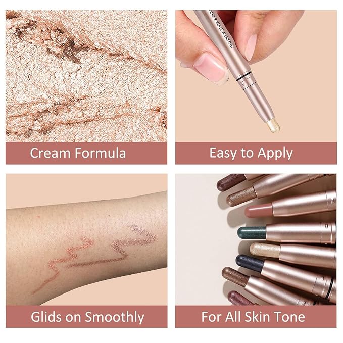 Green Eyeshadow Stick Makeup, Waterproof Hypoallergenic Long Lasting Cream Eye Shadow Pencil, Highlighter Matte Crayon eyes liner, Glitter Primer Palette Shimmer Eyeliner Pen