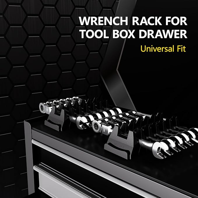 48PCS Magnetic Modular Wrench Organizer Set - Tool Drawer Storage Rack with Metric & SAE Labels, Wrench Holder with Magnet, Perfect Tool Gift for Men, father, boyfriend, DIYers & Mechanics (Black)