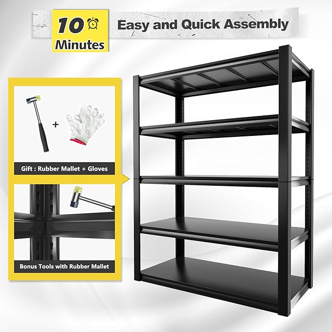 REIBII Garage Shelving Heavy Duty Storage Shelves, Extra Large Adjustable Storage Rack with 5 Tier Metal Shelving 2500LBS Heavy Duty Shelf for Garage Kitchen Pantry Warehouse Basement, 4 Pack