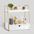 2-Tier Bathroom Organizer Countertop with Drawer, Wood Counter Organizer for Bathroom Decor, Sink Shelf for Vanity Storage, Makeup Tray for Perfume Skincare Bedroom Kitchen Corner