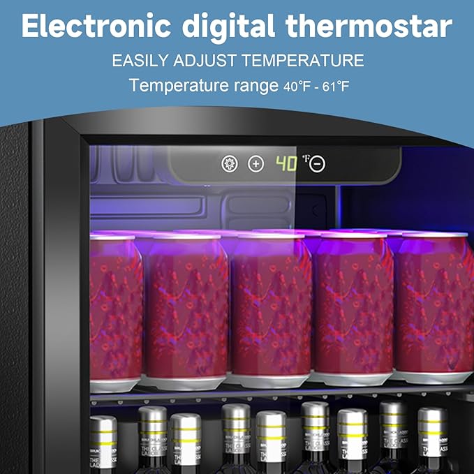 Beverage Refrigerator Cooler, 60 Can Mini Fridge Glass Door for Drinks Soda, Beer, or Wine - Small Refrigerator for Office Bedroom Home Bar, Adjustable Shelves, 1.3 Cu.Ft, Black
