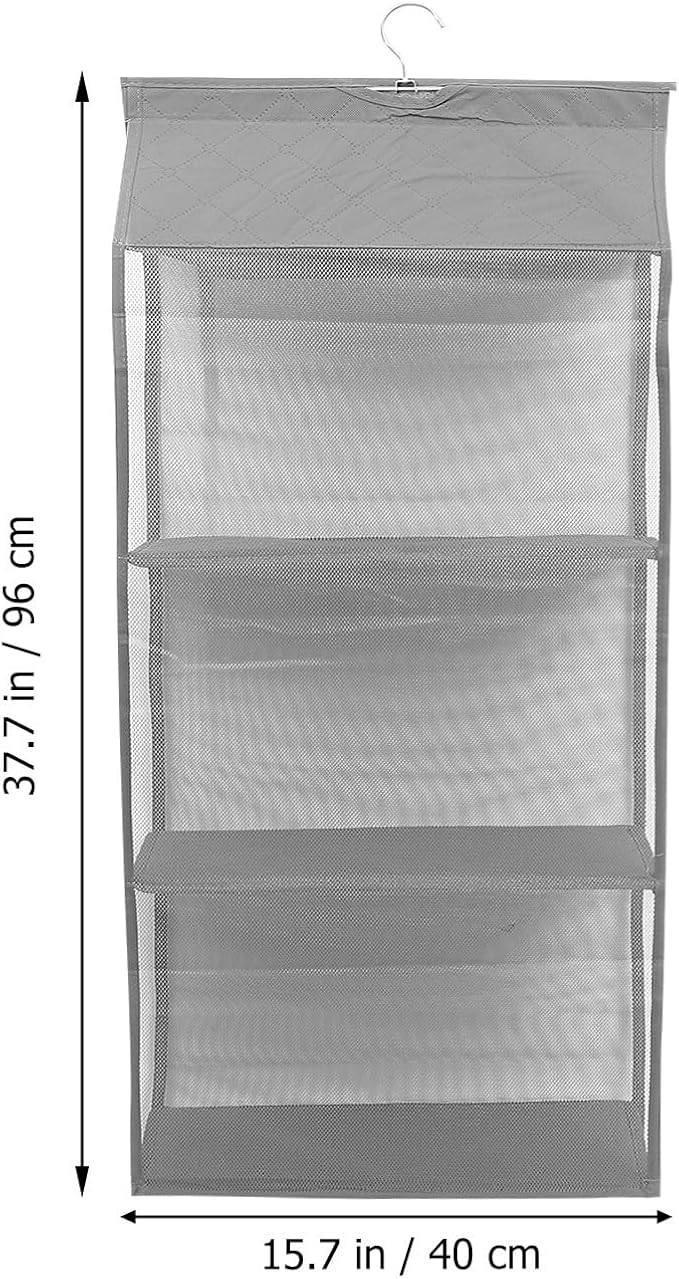Grey Hanging Storage Organizer Bag Dustproof Mesh Compartments for Closet Wardrobe Bedroom Living Practical Hanging Storage Bag for Handbags Shoes Sweaters and Household Items
