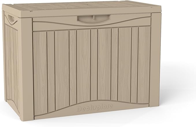 50 Gallon Outdoor Storage Box Waterproof Lockable Resin Deck Box Large, Patio Storage Bin for Pool Accessories Cushion Furniture, Garden Tools, UV-Resistant Outside Delivery Grey