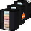 SpaceWhisper 3 Pack 100L Clothes Storage, Foldable Thick Fabric Blanket Storage Bags, Containers for Organizing Bedroom, Closet, Clothing, Comforter,Closet Organization with Handle,Black
