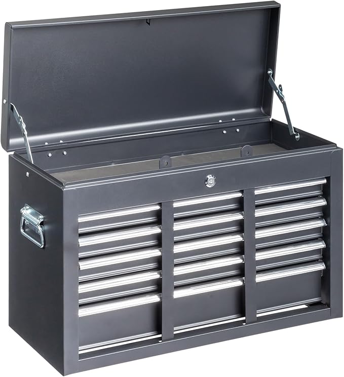 Metal Rolling Tool Box Organizer | Lockable Tool Chest with Wheels | Detachable Top Toolbox with 9 Sliding Drawers | Large Tool Storage Box Organizer for Garage Workshop & Tool Room