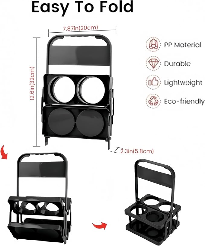 Foldable Beer Carrier 2/4/6 Pack, Heavy-Duty Plastic Drink Caddy, Portable Beverage Tote with Handle,cup carriers (blue, 4 cups)
