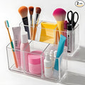 Acrylic Makeup Brush Holder, 2 Pack Clear Pencil Holder, Desk Accessories Holder with 3 Compartments, Brush Organizer for Vanity, Desk, Cosmetic Display