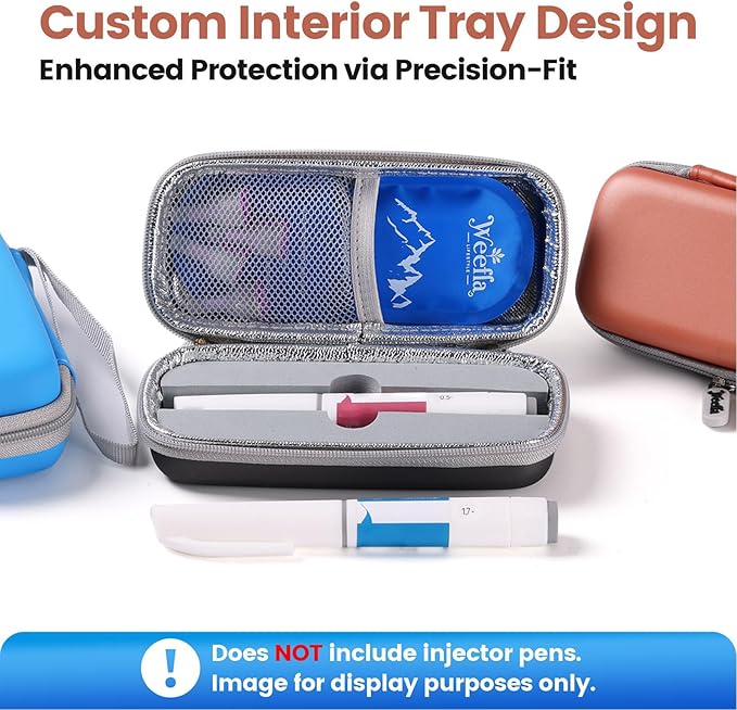 Hard Shell Insulated Cooler Travel Case for 1 Ozempic or Wegovy Injector Pen & Needles, TSA Approved Cold Pack, Easy to Clean, Compact Syringe Box Holder for Trip & Daily Use (Blue)