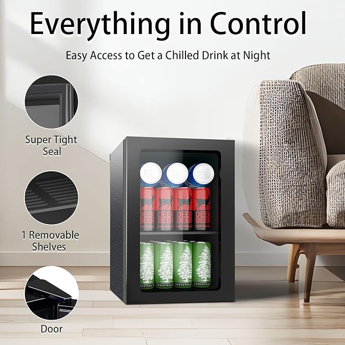 Compact 24 Can/0.9 Cu.Ft Mini Fridge For Soda, Drink,Beer Or Wine, Portable Quiet Small Beverage Refrigerator Cooler With Removable Shelves&Manual Temperature Control For Office, Dorm, Bar